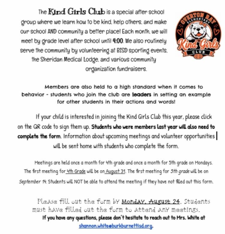 TIE Club and Kind Girls Club sign-ups for 4th & 5th graders are here.
