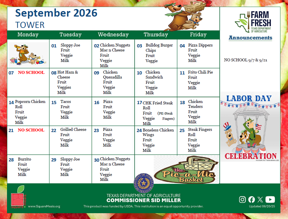 Lunch menu September 2026