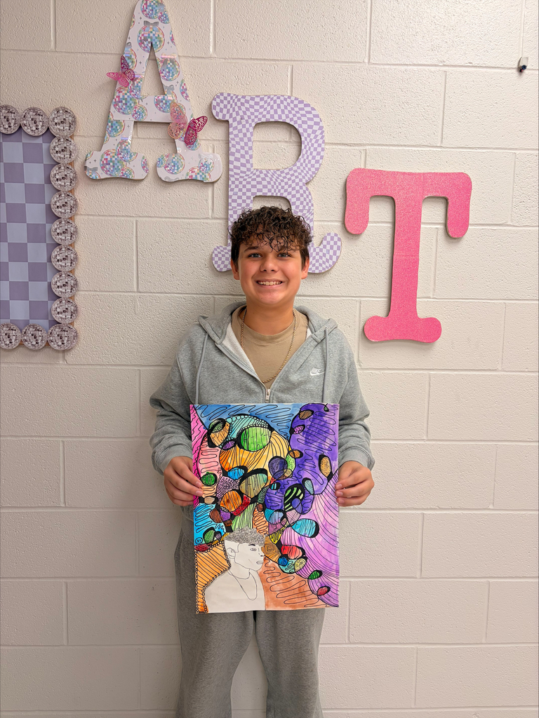 Student with artwork