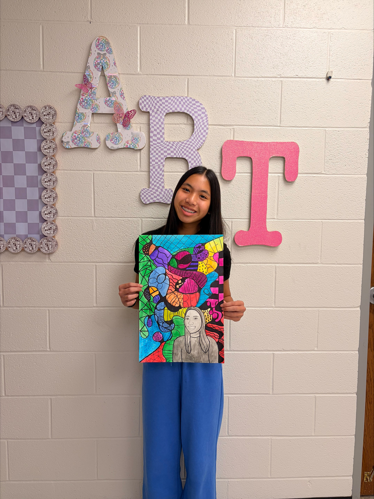 Student with artwork