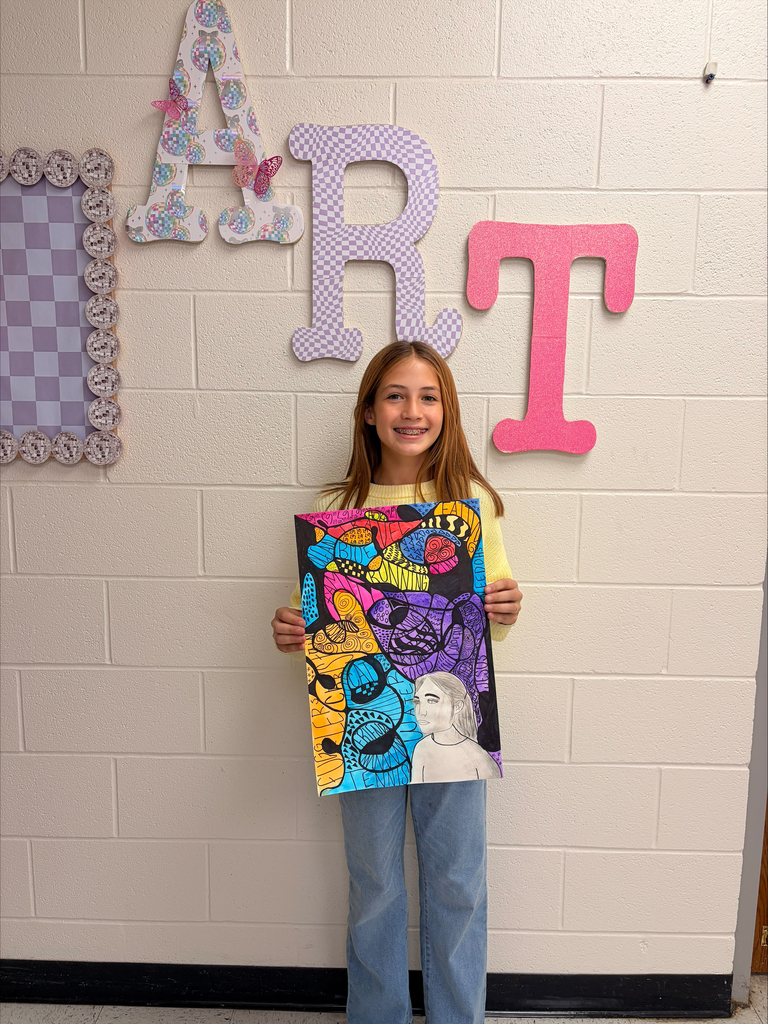 Student with artwork