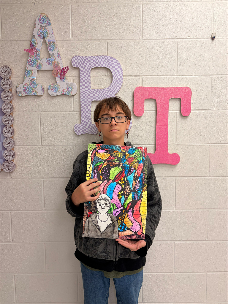 Student with artwork
