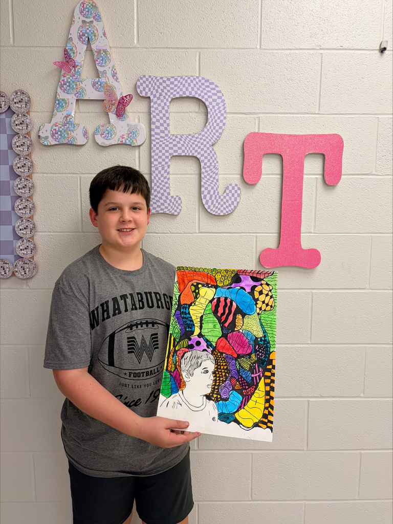 Student with artwork