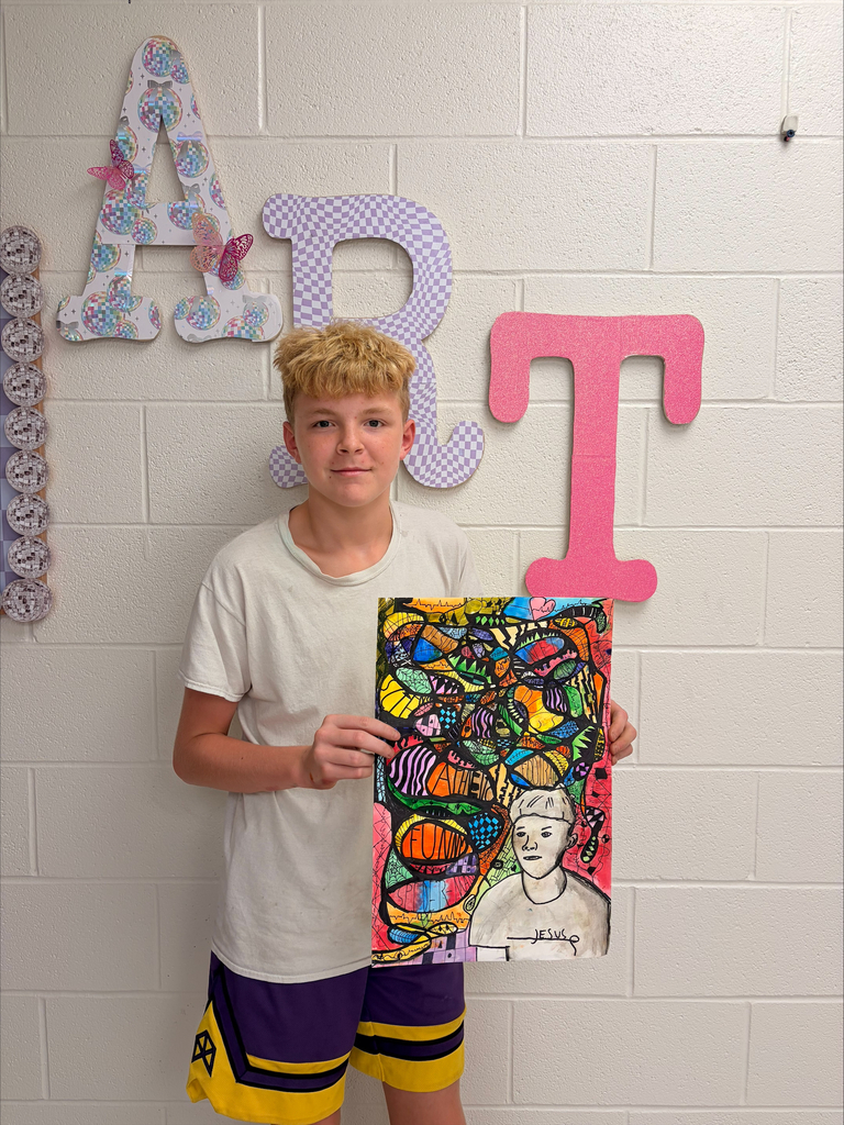 Student with artwork