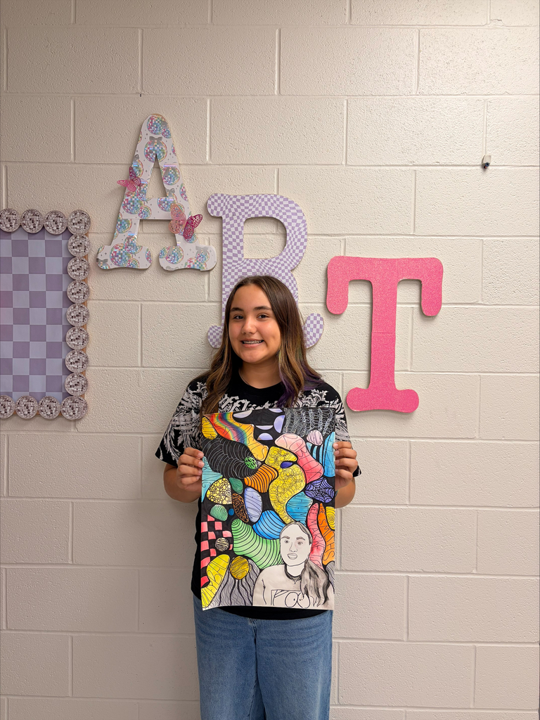 Student with artwork