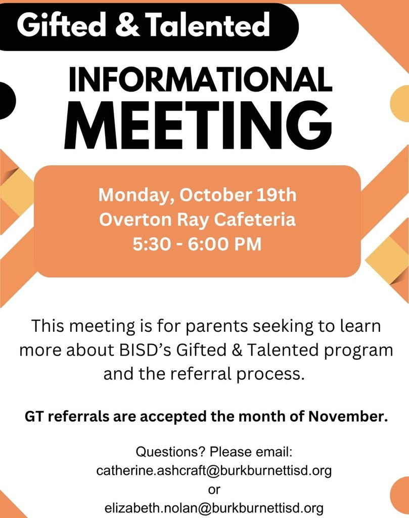 GT Parent Meeting is Oct 19