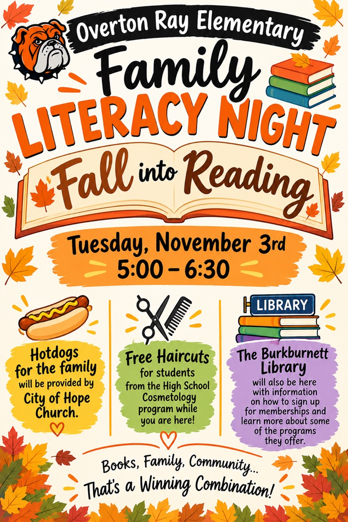 Join us for Family Literacy Night on Tuesday, November 3rd, from 5:00–6:30 PM!