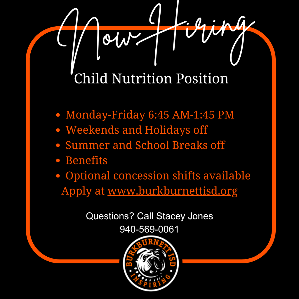 Child Nutrition Department is hiring!