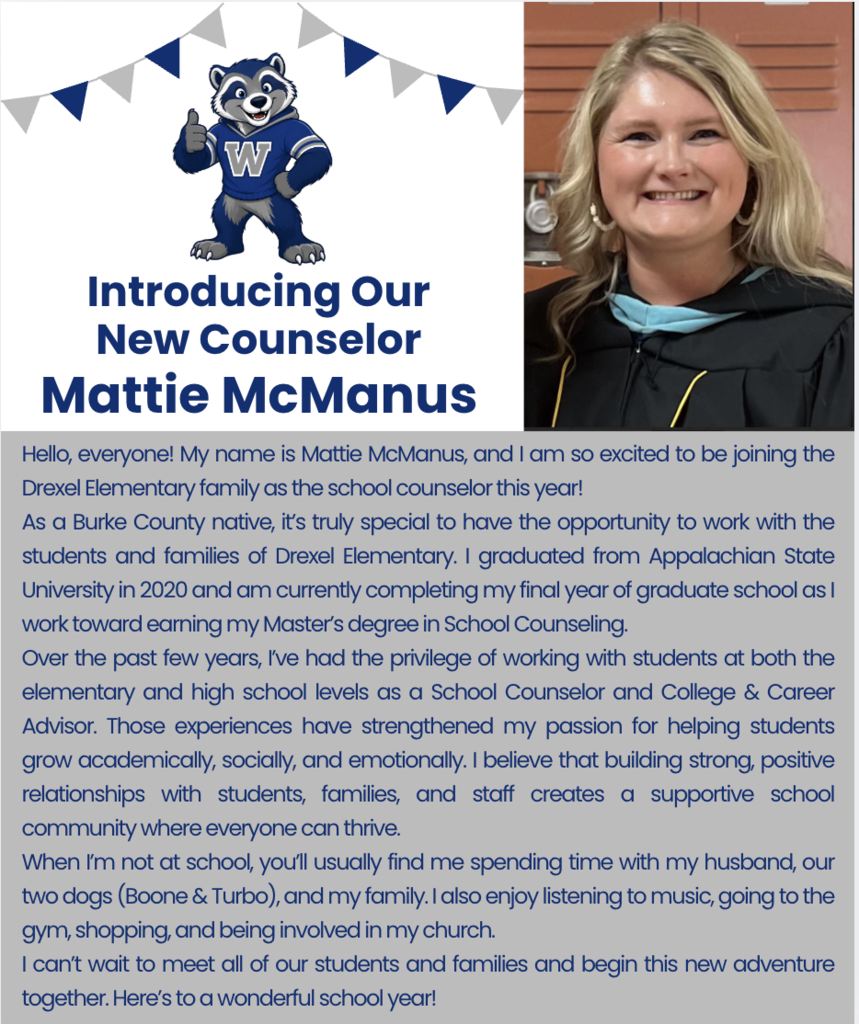 Picture of our new school counselor, Mrs. McManus. 