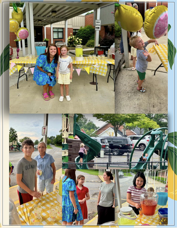 Students at enjoying lemonade and popsicles on the playground with the principals.