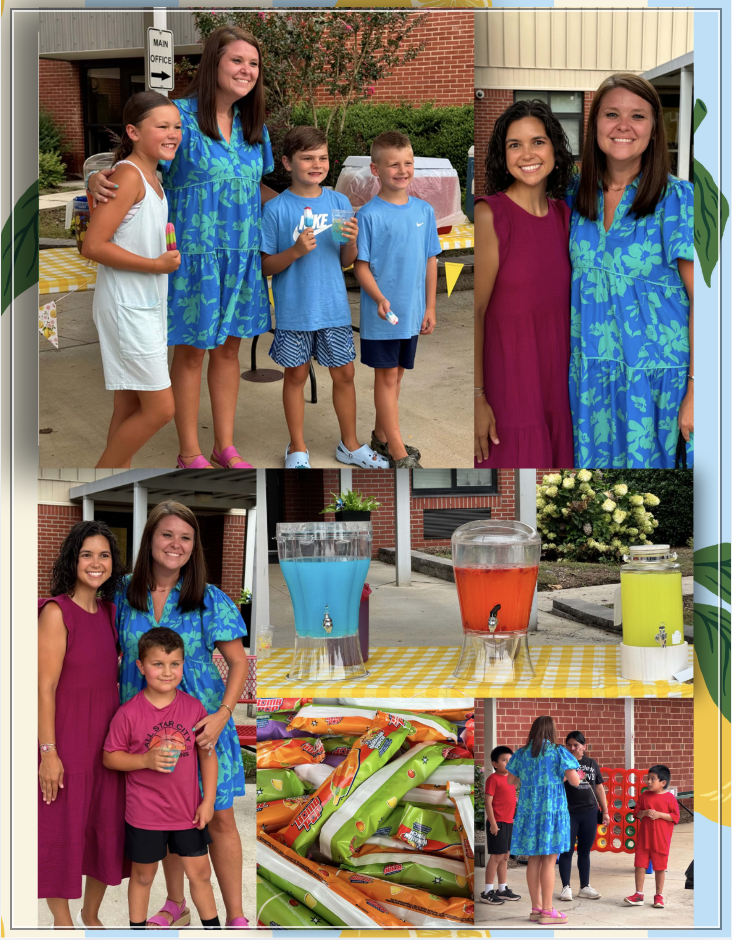 Students at enjoying lemonade and popsicles on the playground with the principals.
