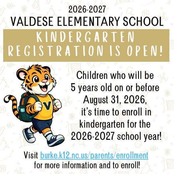 🎉 Kindergarten Registration is still OPEN! 🎉 If your child will be 5 years old on or before August 31, 2026, now is the time to enroll for the upcoming school year! For more information or to register, visit burke.k12.nc.us/parents/enrollment. You may also call or stop by the school with any questions. 📞 828-874-0704 We can’t wait to welcome our newest Tigers! 🐯✨