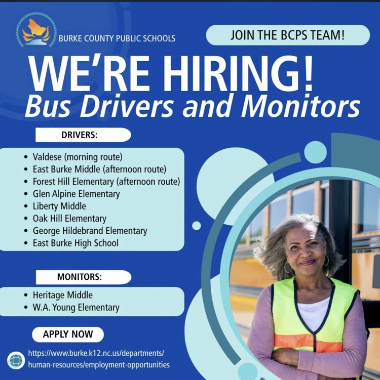 Call BCPS Bus Garage to sign up if you are interested in becoming a bus driver or monitor! 828-437-4770