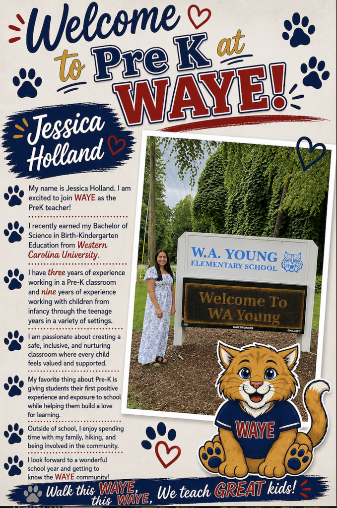We are WAYE excited to introduce you to Jessica Holland, our new Pre K Teacher!  Help us show her some love in the comments! 🐾❤️
