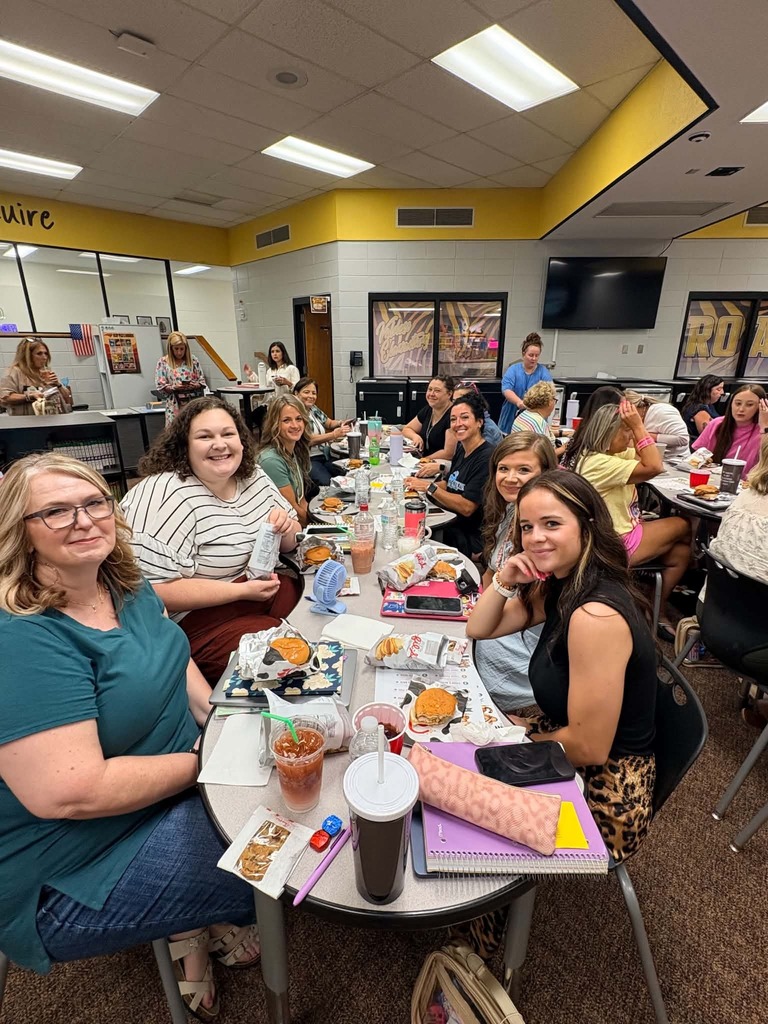 Valdese tiger staff enjoying lunch provided by chick fil a