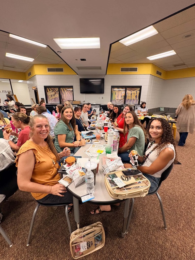 Valdese tiger staff enjoying lunch provided by chick fil a