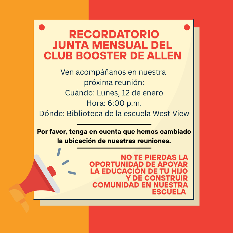 Spanish Booster Club Meeting Remidner