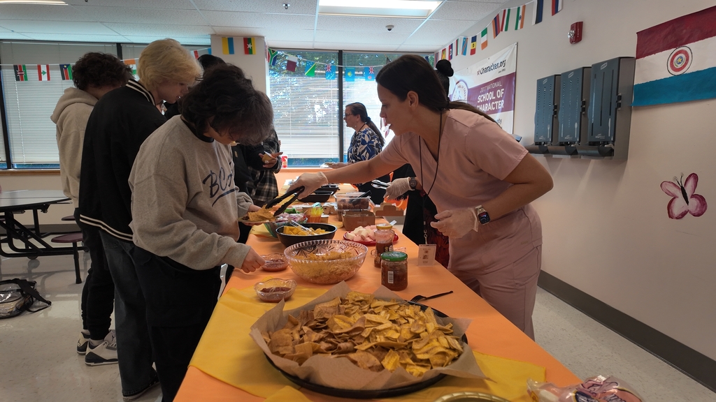 BCAS students in the cafeteria for Hispanic Heritage Month Celebration.