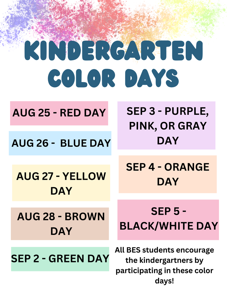 Flyer about color days for an elementary school. 