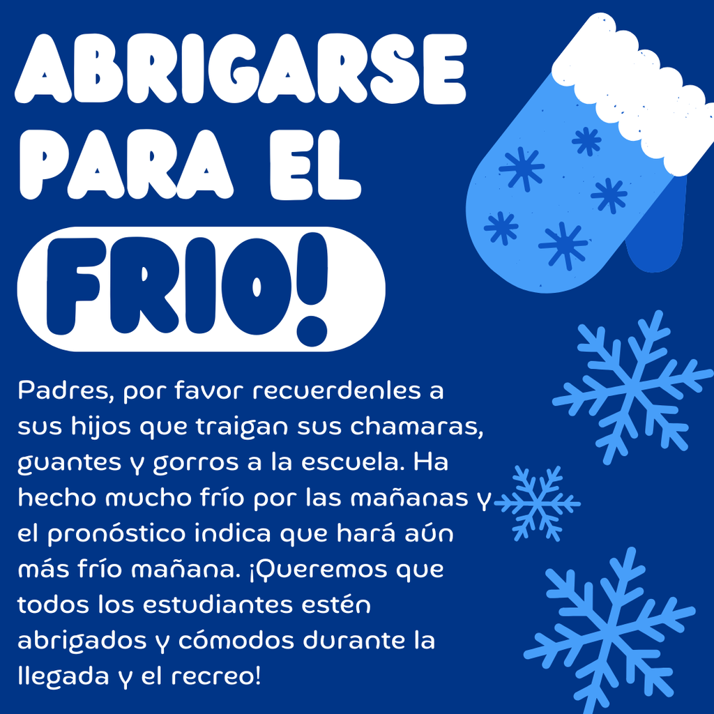 Spanish school flyer for cold weather