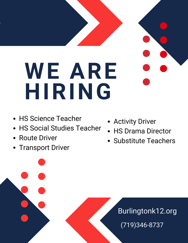 Advertisement for employment opportunities within the Burlington School District