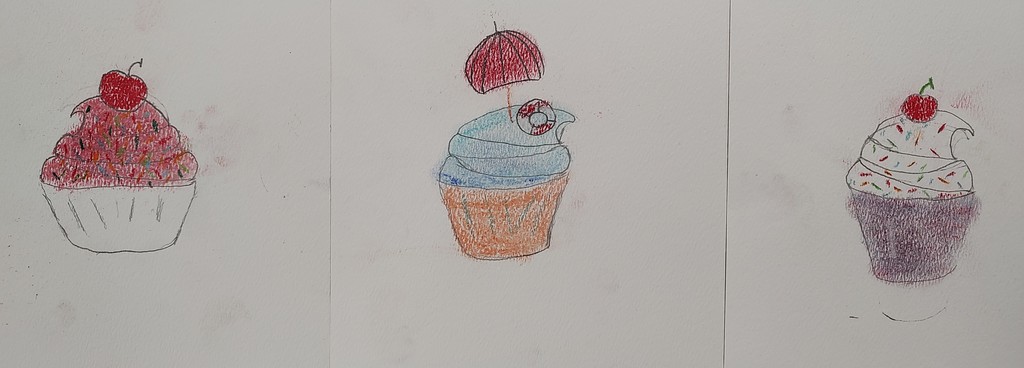 Three pictures of a cupcake.