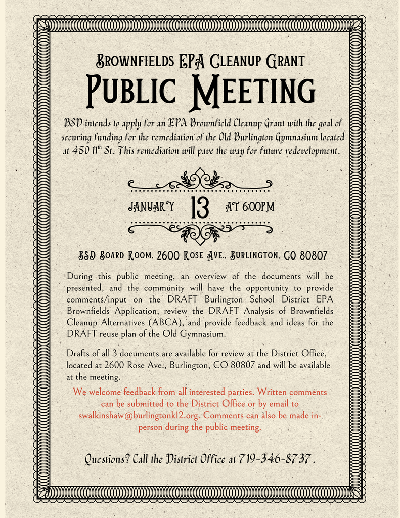 Flyer for Old Elementary Gym Meeting