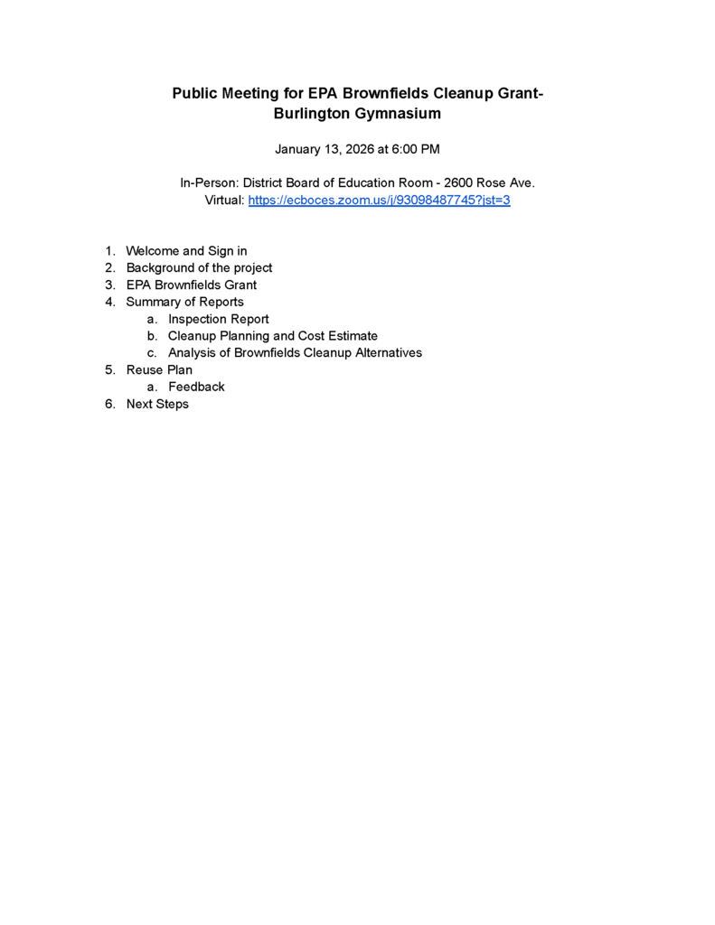 Agenda for Meeting