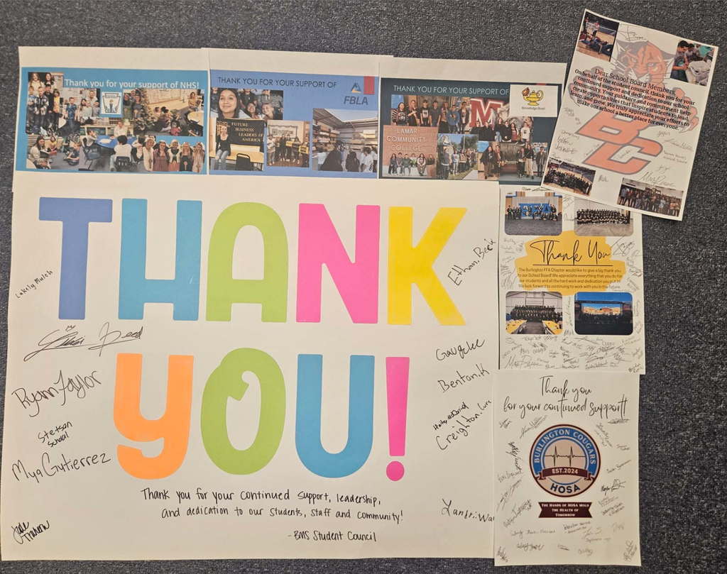 Thank you poster made by students for school board members.