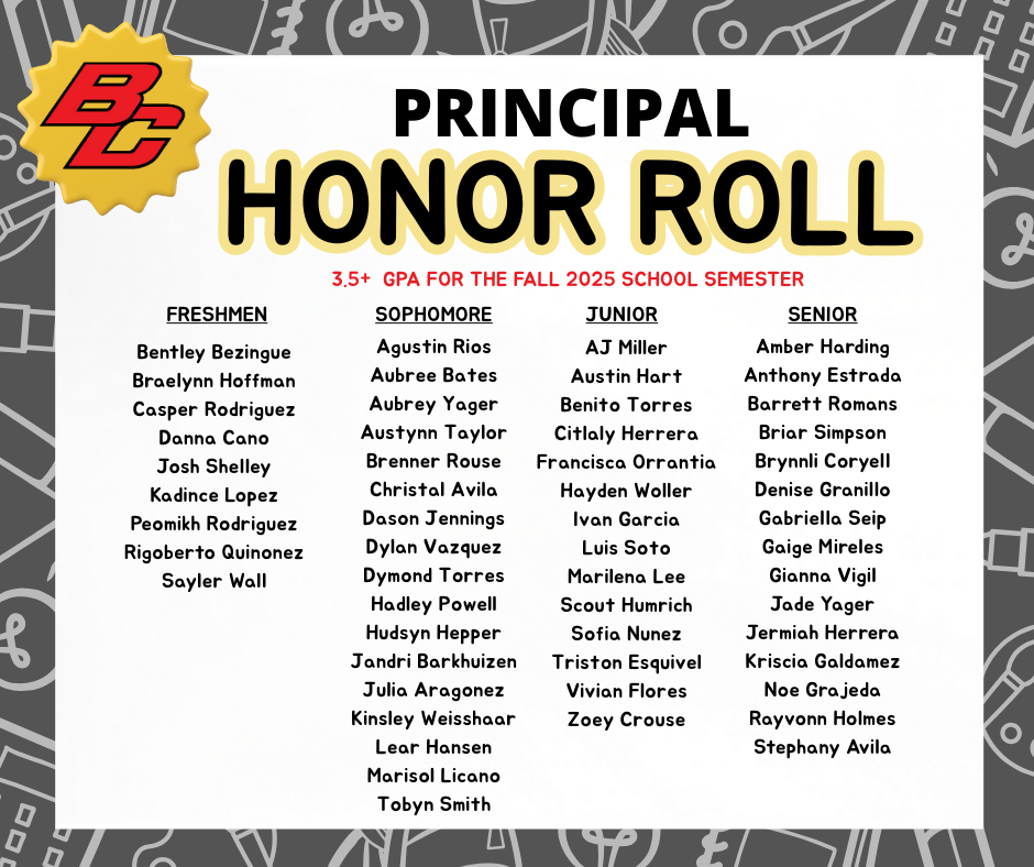 BHS Principal Honor Roll Fall 2025