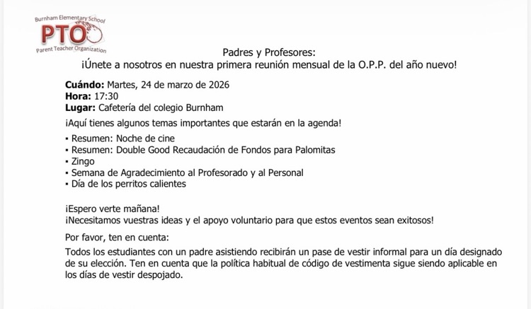 PTO agenda Spanish