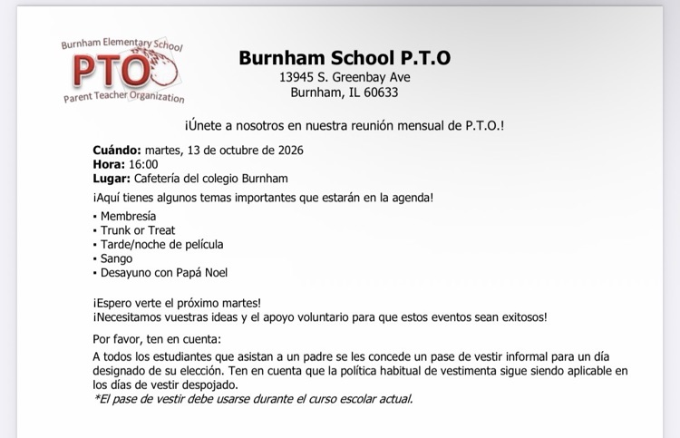 PTO agenda Spanish