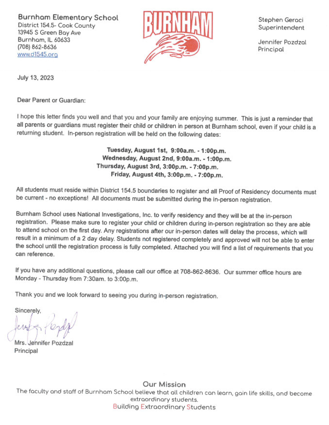 Back to School dates 