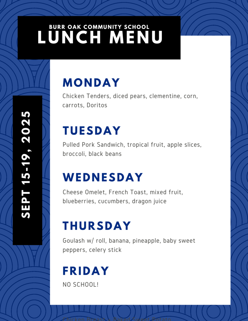 Lunch menu 9/15-9/19