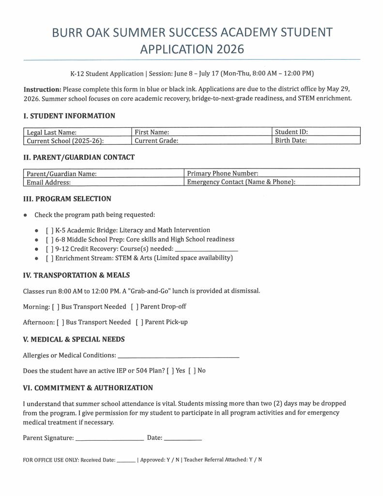 Summer School Application