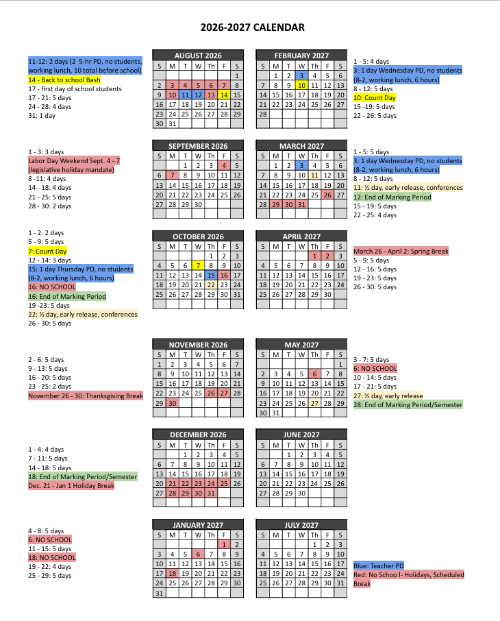 2026-2027 School Calendar