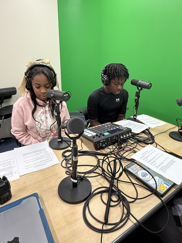 Recording morning announcements in our recording studio