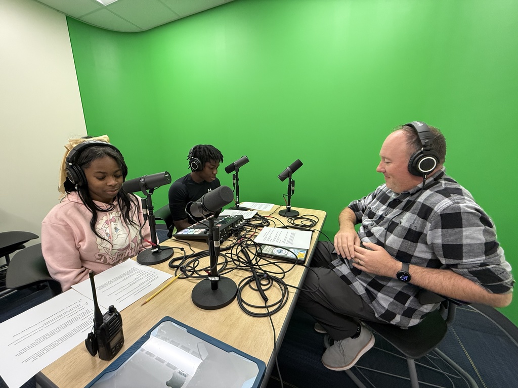 Recording morning announcements in our recording studio