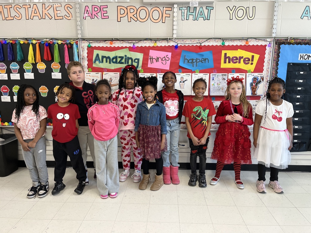 Mrs. Van Howe's 2nd Graders celebrate Valentine's Day by wearing red and pink!