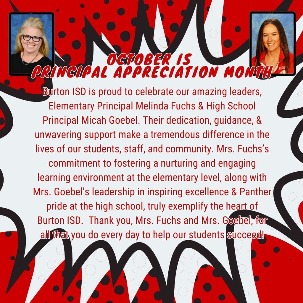 Comic Book Style explosion with images of Mrs. Goebel & Mrs. Fuchs and wording saying thank you for all you do