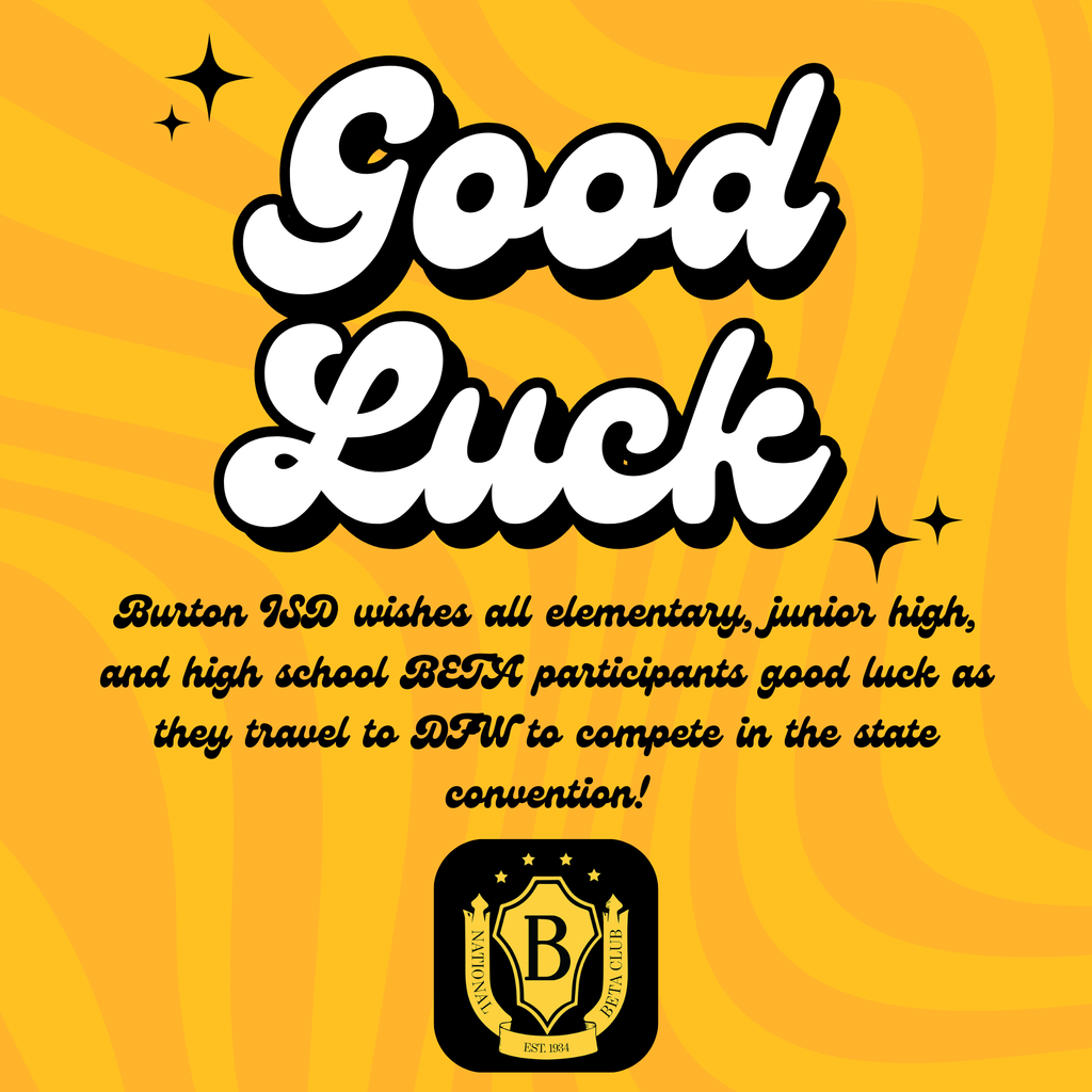 Golden, black, and white image wishing BETA participants good luck at convention.