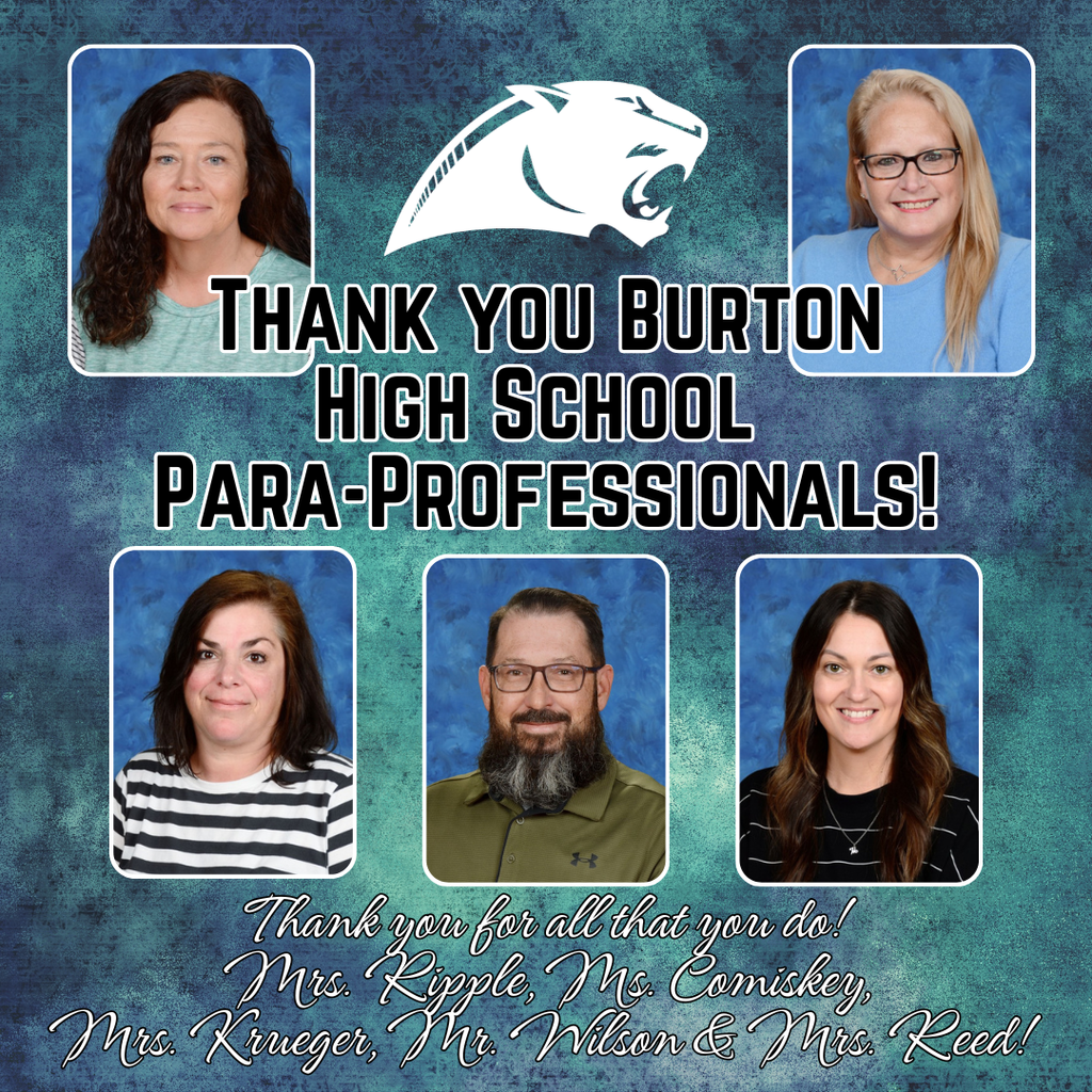 Blue and green square with 5 images of adults thanking them for their service as para-professionals.