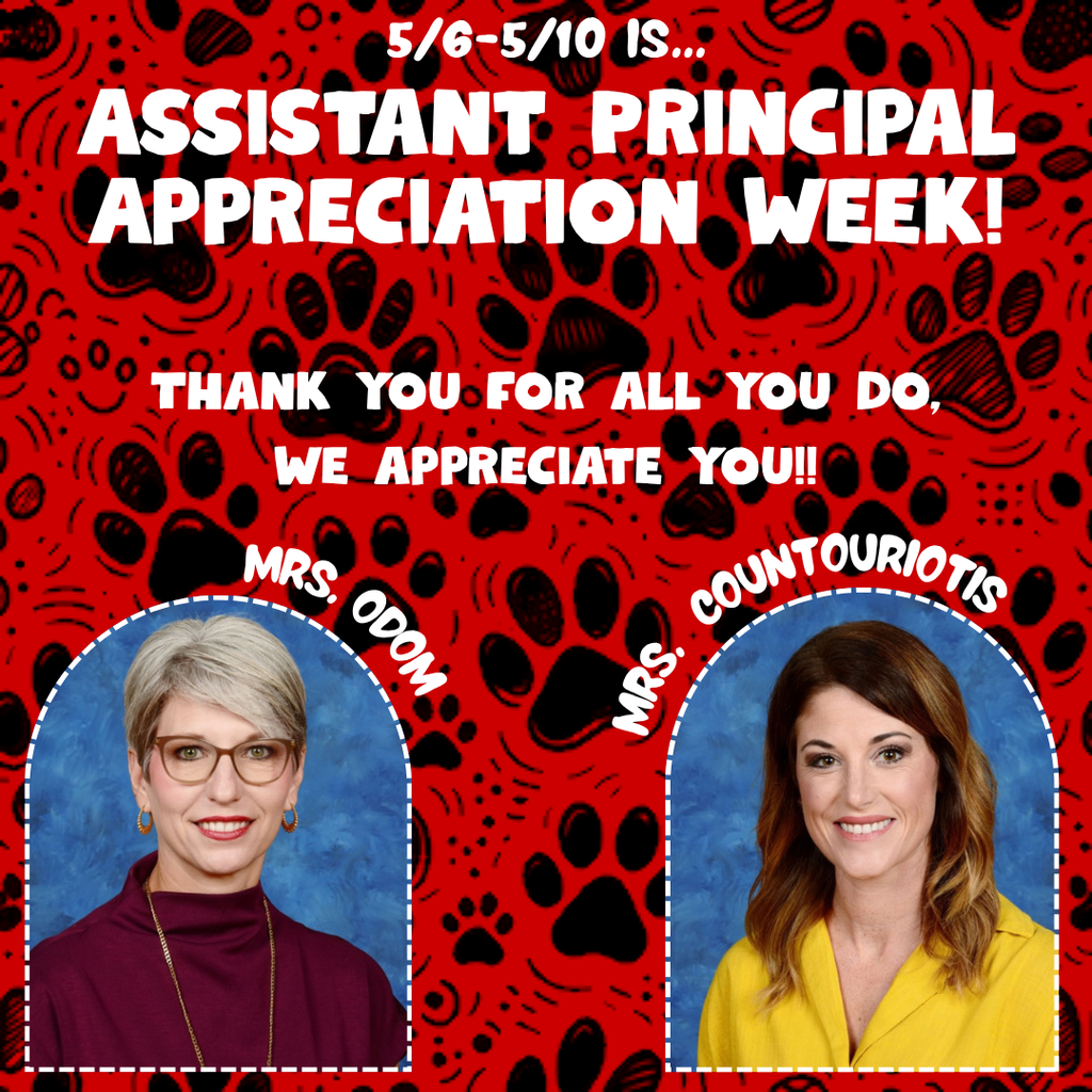 Red background with paw prints and 2 women saying thank you for their work.