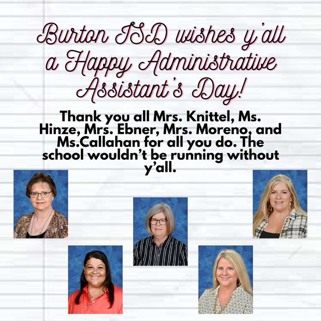 Notebook paper background with images of staff declaring Happy Admin Assistant's Day!