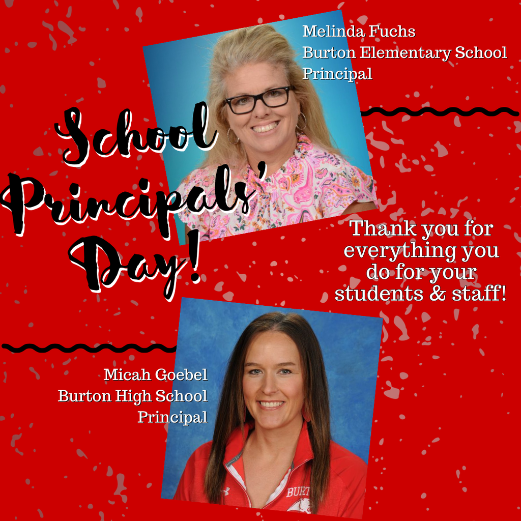 red background with pictures of the principals thanking them for their hard work.