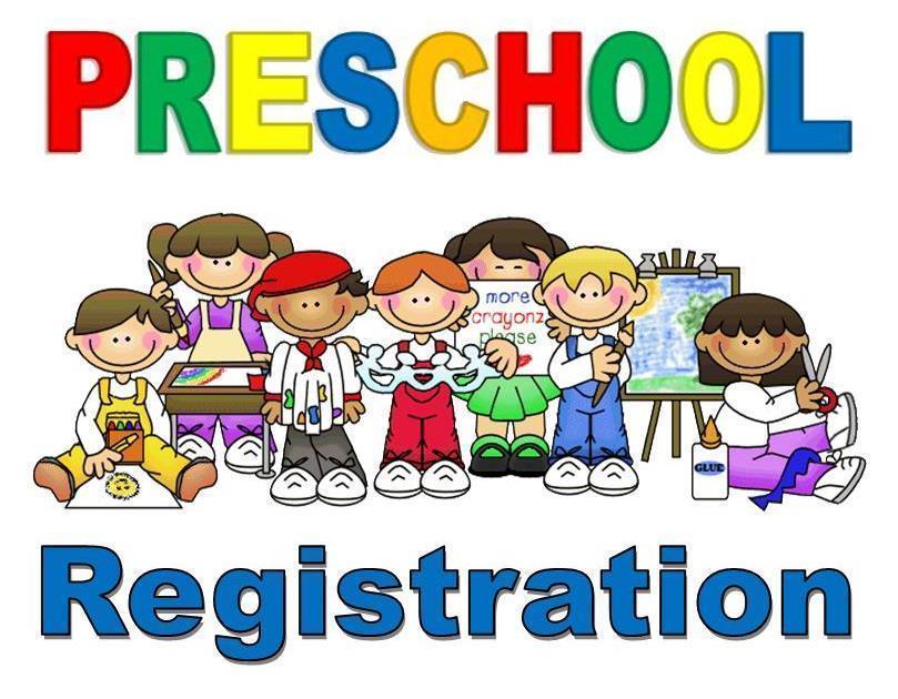 children playing with school supplies and it says preschool registration