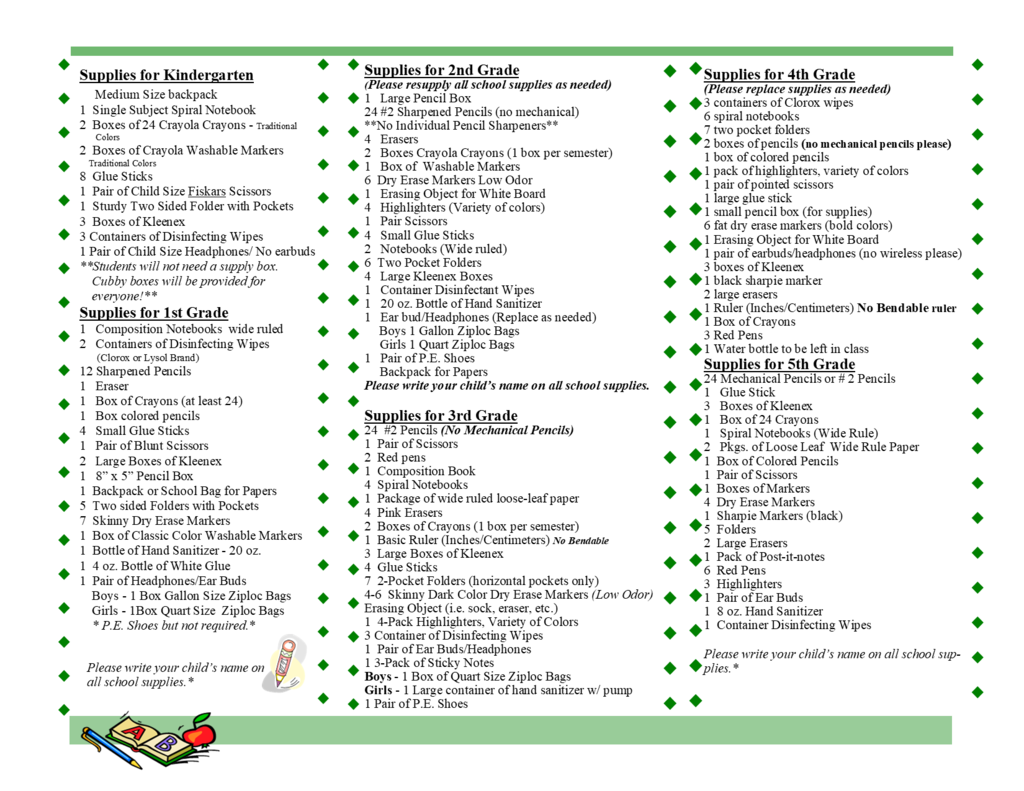Elementary School Supply  List 