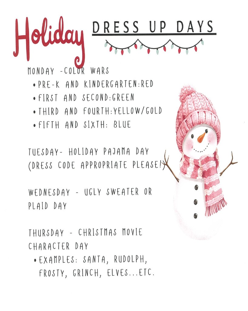 snow man with days of the week to dress up 