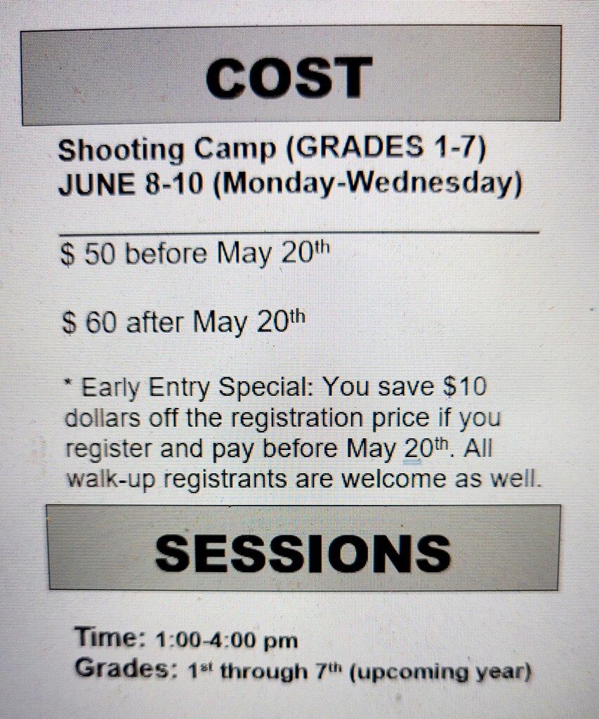 Inside of Flier for youth camp