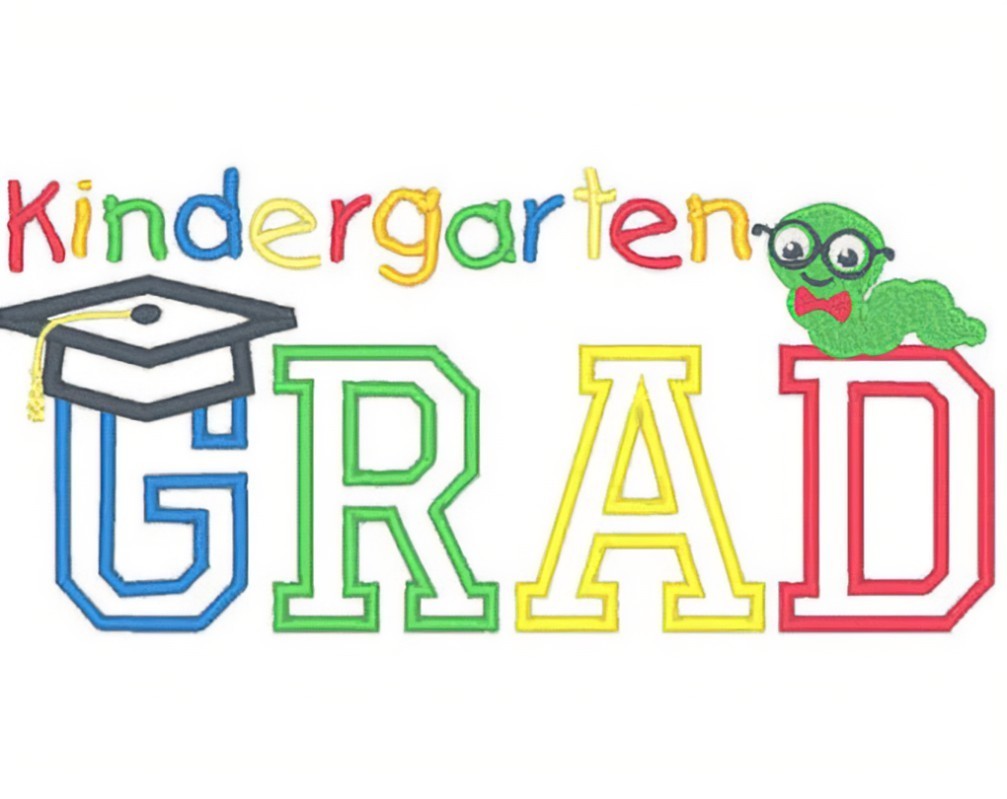 Colorful letters saying Kindergarten Grad with a warm and cap